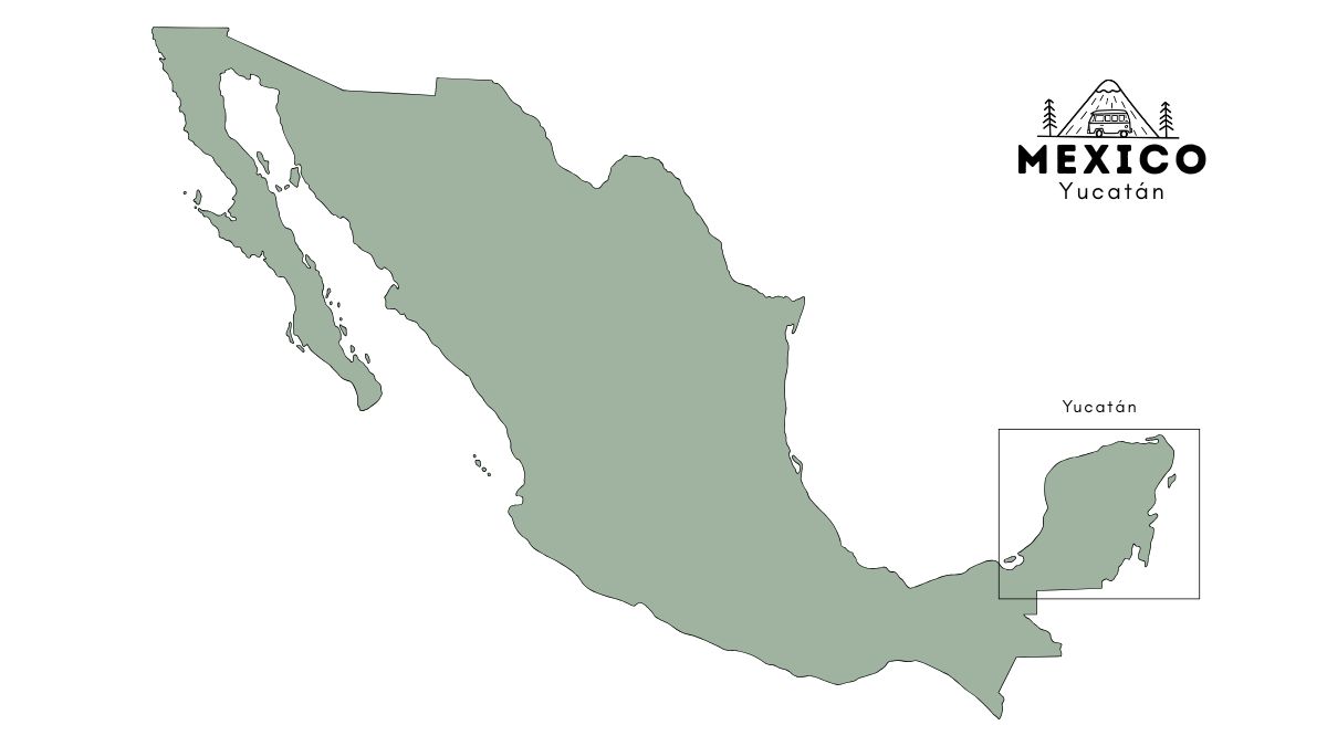 Regio Yucatán aangeduid op de kaart van Mexico